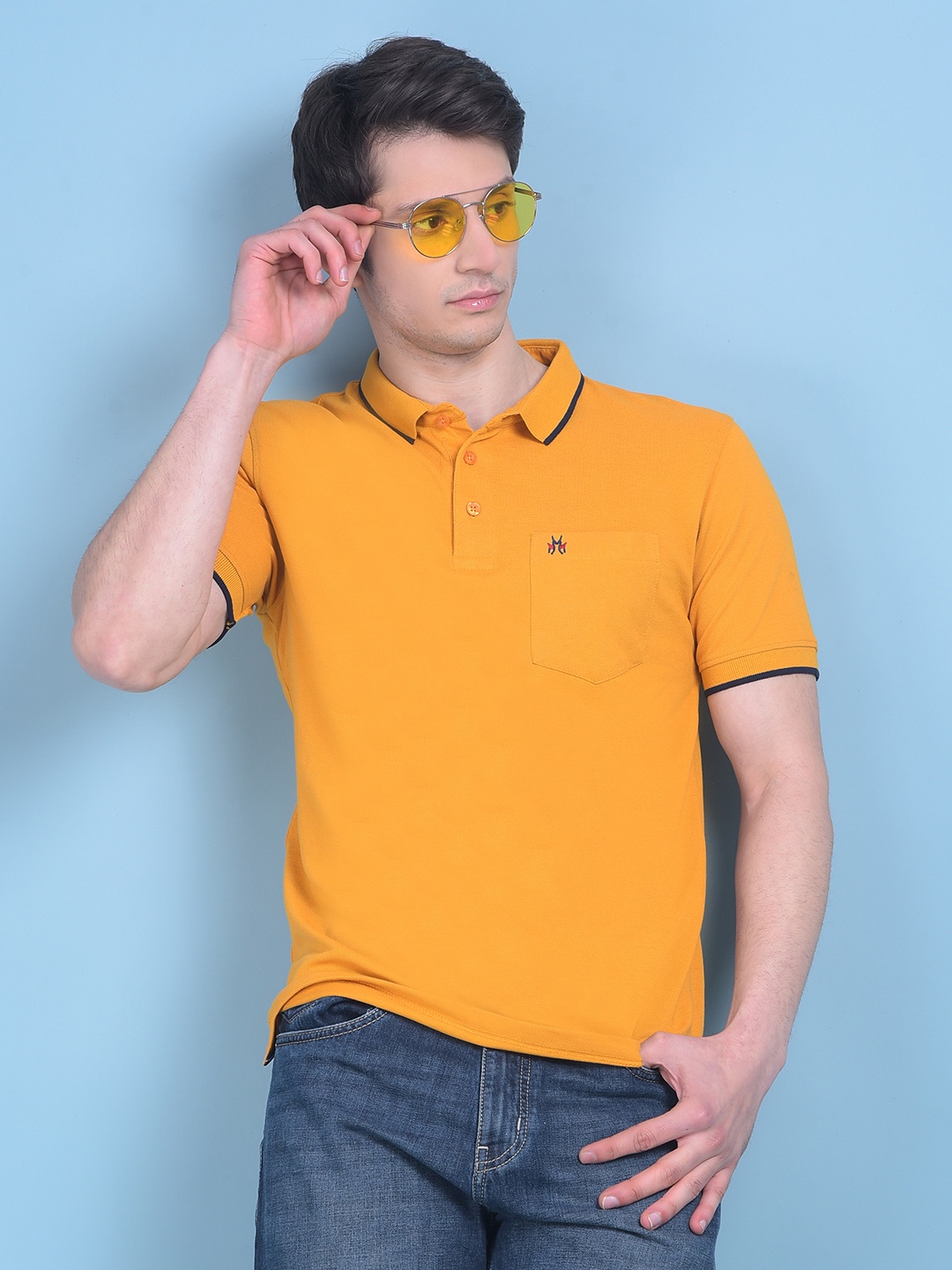 

Crimsoune Club Men Mustard Yellow Polo Collar Slim Fit T-shirt