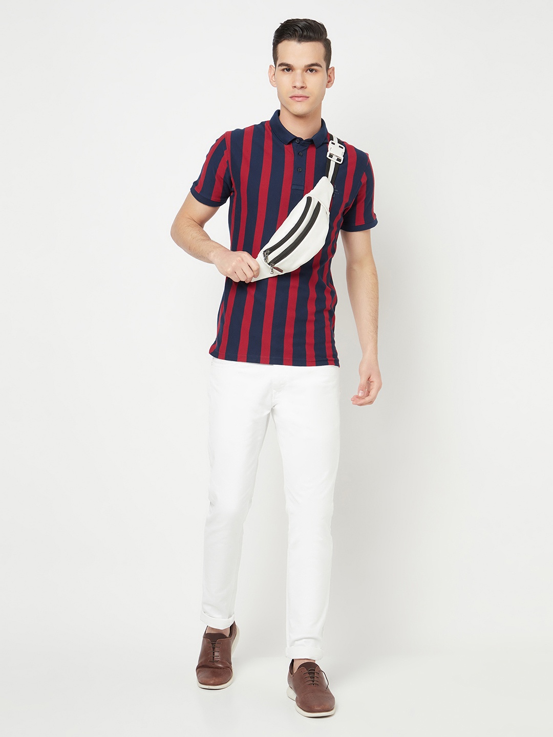 

Crimsoune Club Men Maroon Striped Polo Collar Slim Fit T-shirt