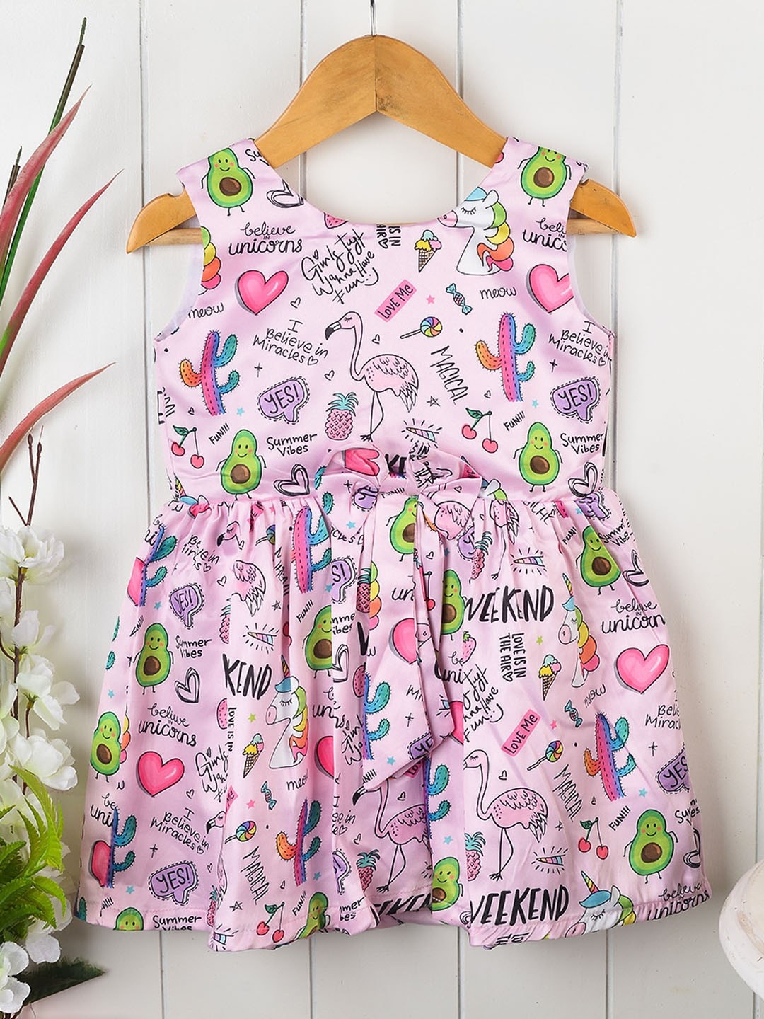 

POPLINS Girls Pink & Blue Printed Cotton Fit & Flare Dress