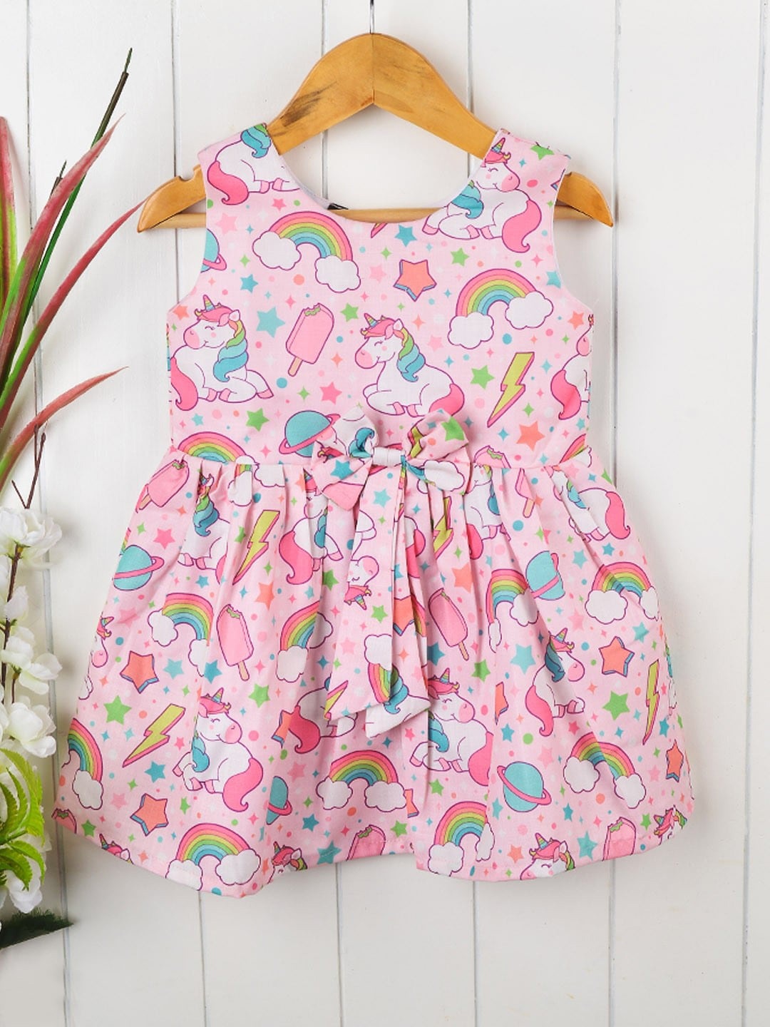 

POPLINS Girls Pink & Blue Cotton Dress