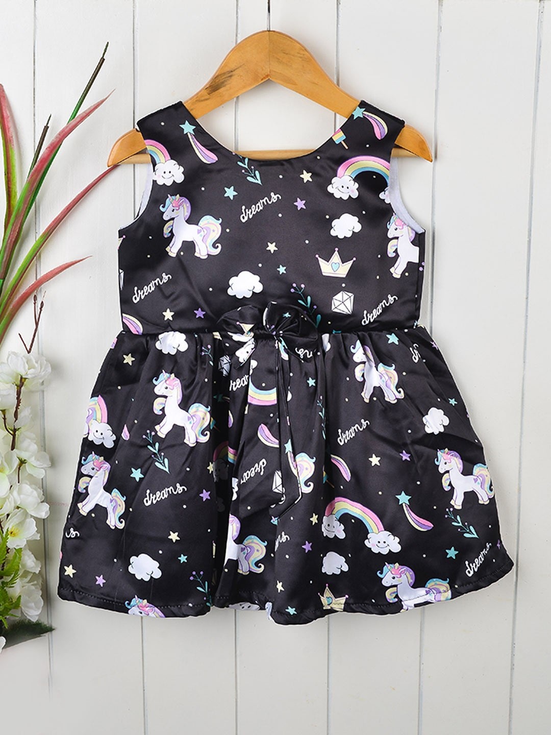 

POPLINS Girls Black & White Cotton Dress