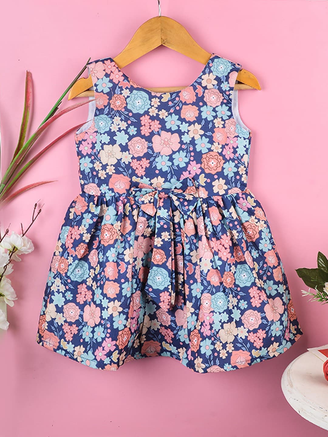 

POPLINS Girls Blue Floral Cotton Dress