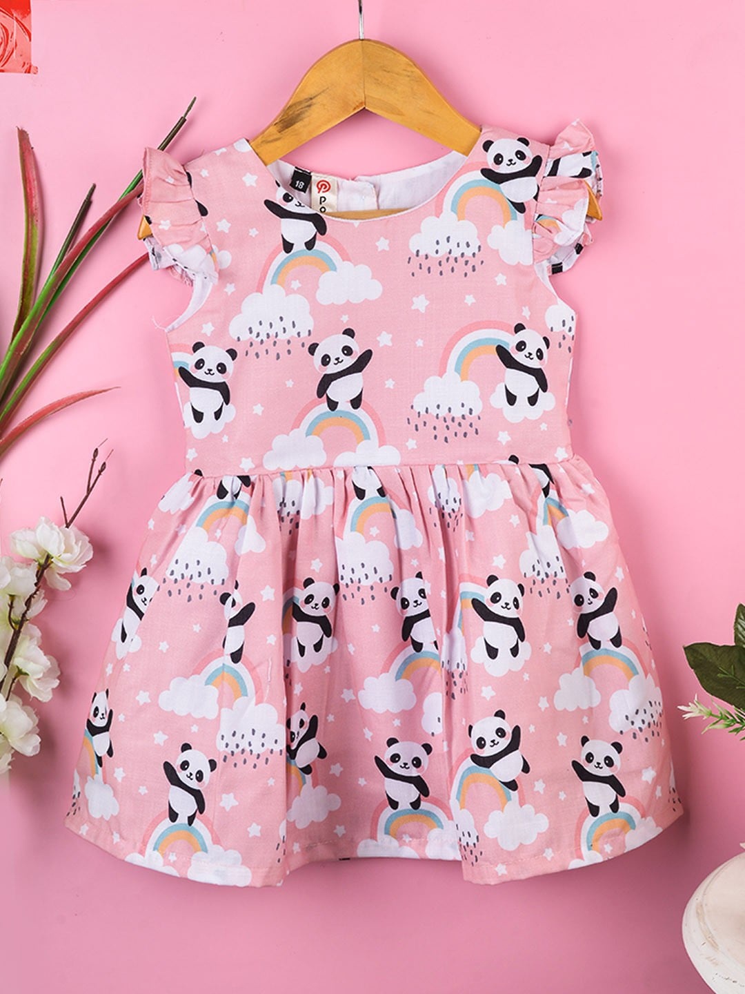 

POPLINS Girls Pink & White Printed Dress