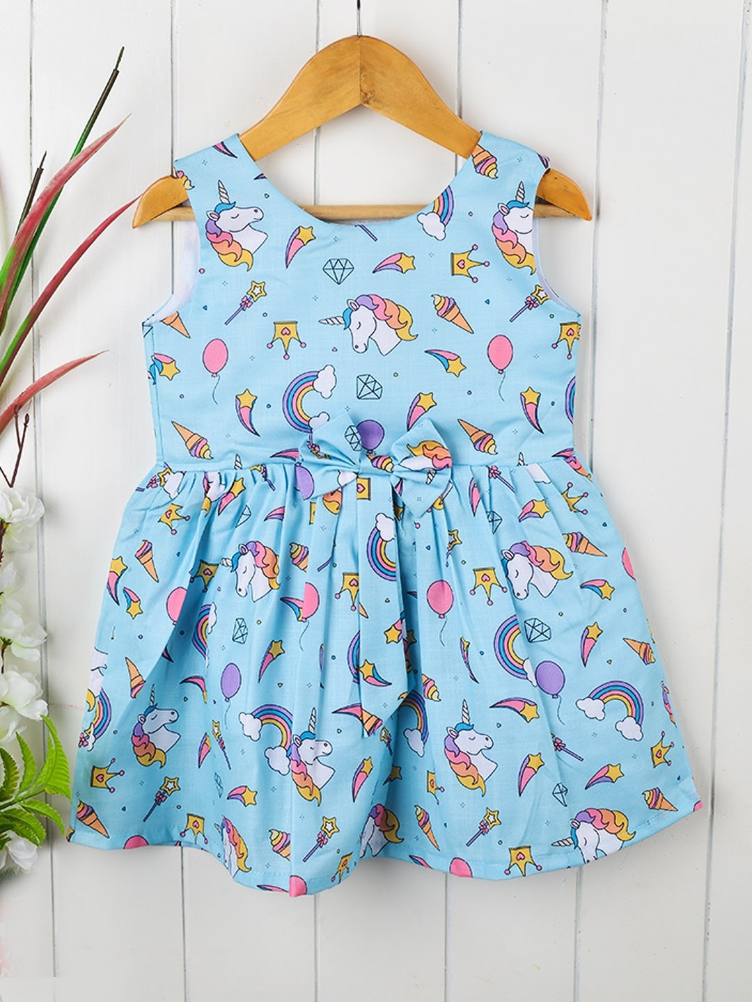 

POPLINS Girls Blue & White Cotton Dress