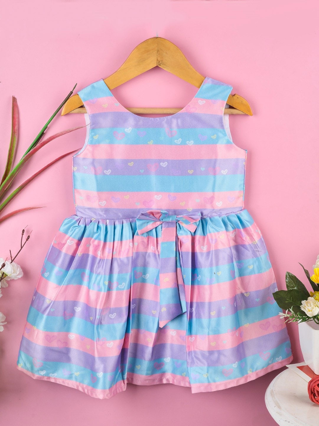 

POPLINS Girls Multicoloured Fit & Flared Striped Dress, Multi