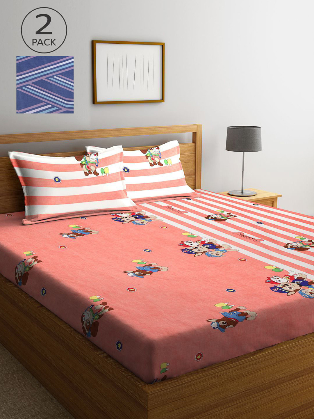 

KLOTTHE Multicoloured Cartoon Characters 210 TC 2 King Bedsheet with 4 Pillow Covers, Multi