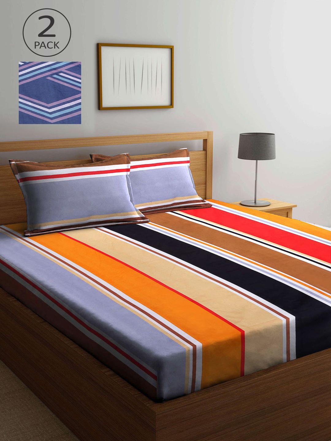 

KLOTTHE Multicoloured Striped 210 TC 2 King Bedsheet with 4 Pillow Covers, Multi