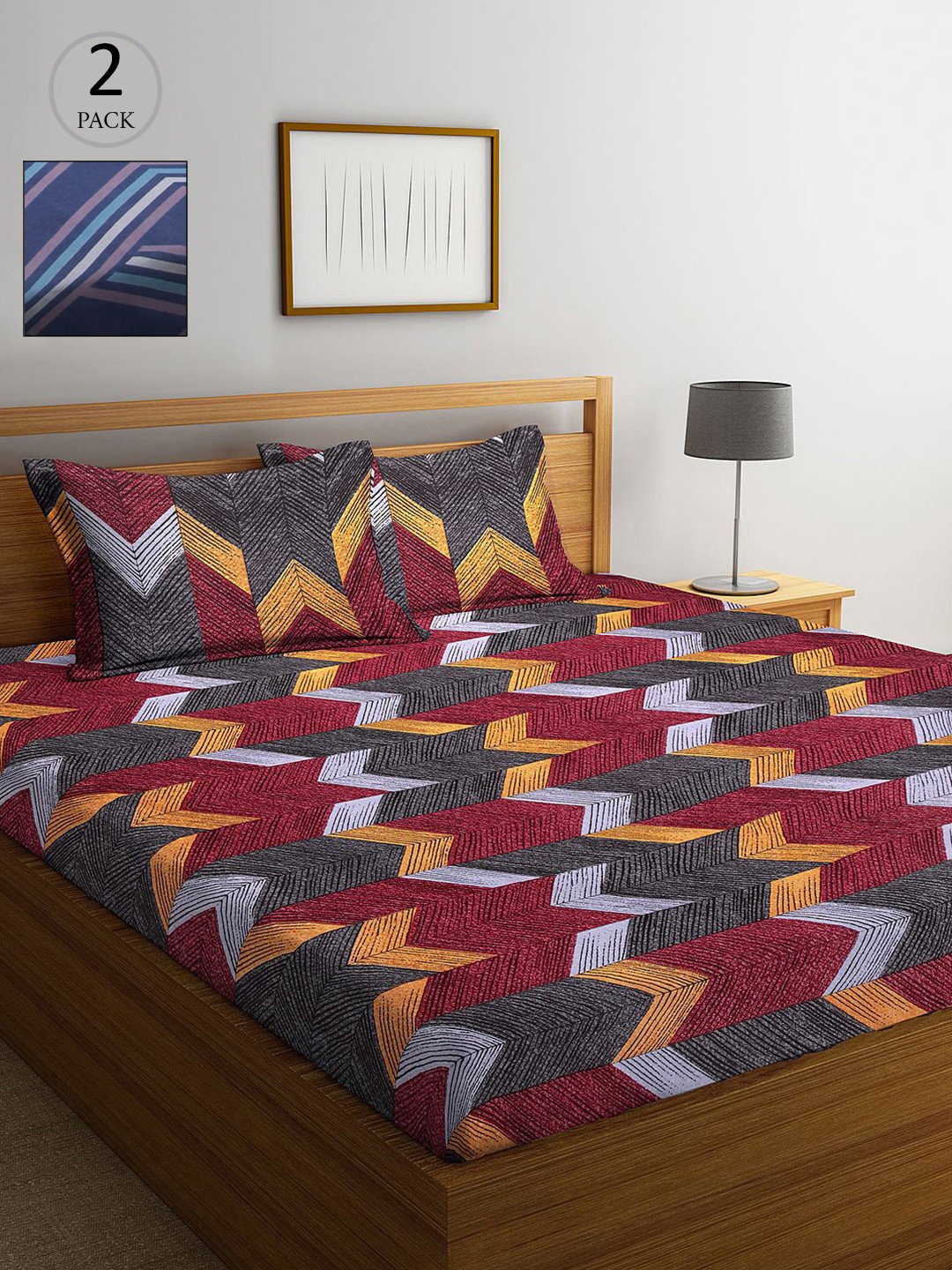 

KLOTTHE Multicoloured Geometric 210 TC 2 King Bedsheet with 4 Pillow Covers, Multi
