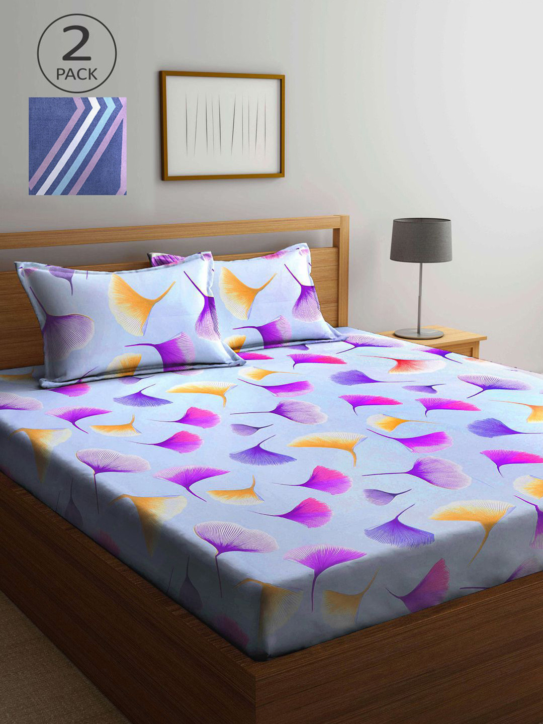 

KLOTTHE Blue Floral 210 TC 2 King Bedsheet with 4 Pillow Covers