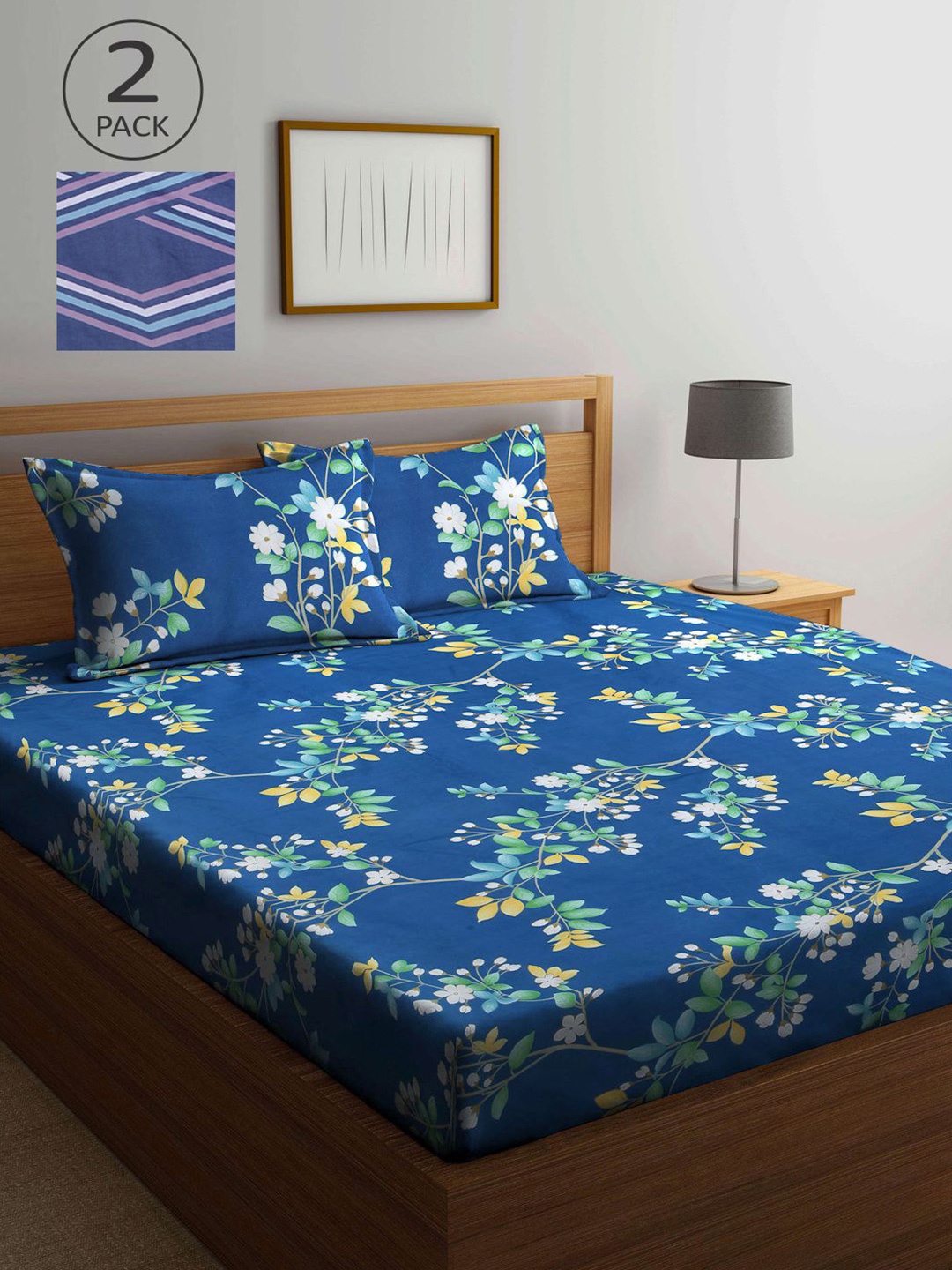 

KLOTTHE Multicoloured Floral 210 TC 2 King Bedsheet with 4 Pillow Covers, Multi