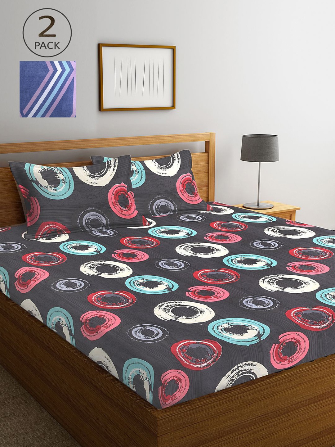 

KLOTTHE Multicoloured Geometric 210 TC 2 King Bedsheet with 4 Pillow Covers, Multi