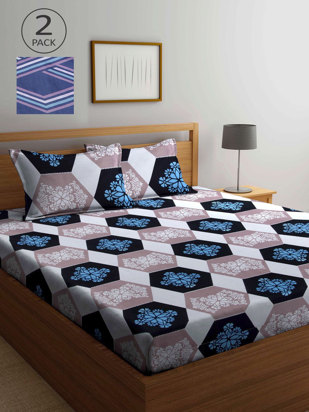

KLOTTHE Multicoloured Geometric 210 TC 2 King Bedsheet with 4 Pillow Covers, Multi