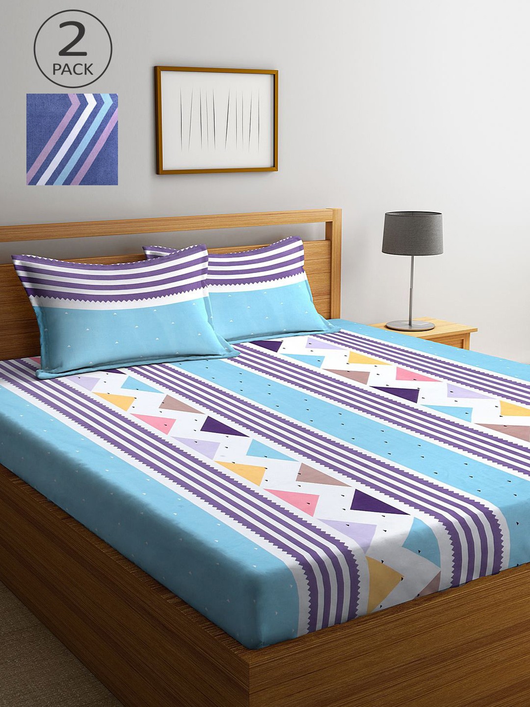

KLOTTHE Blue & White Striped 210 TC 2 King Bedsheet with 4 Pillow Covers