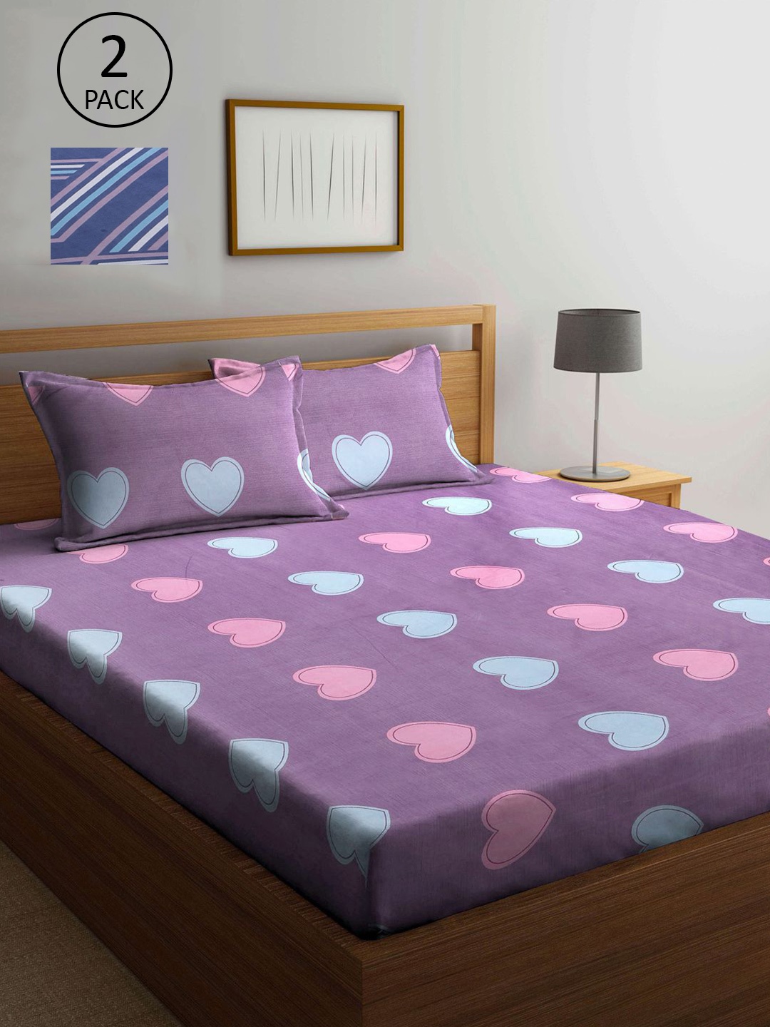 

KLOTTHE Purple & Blue 210 TC 2 King Bedsheet with 4 Pillow Covers