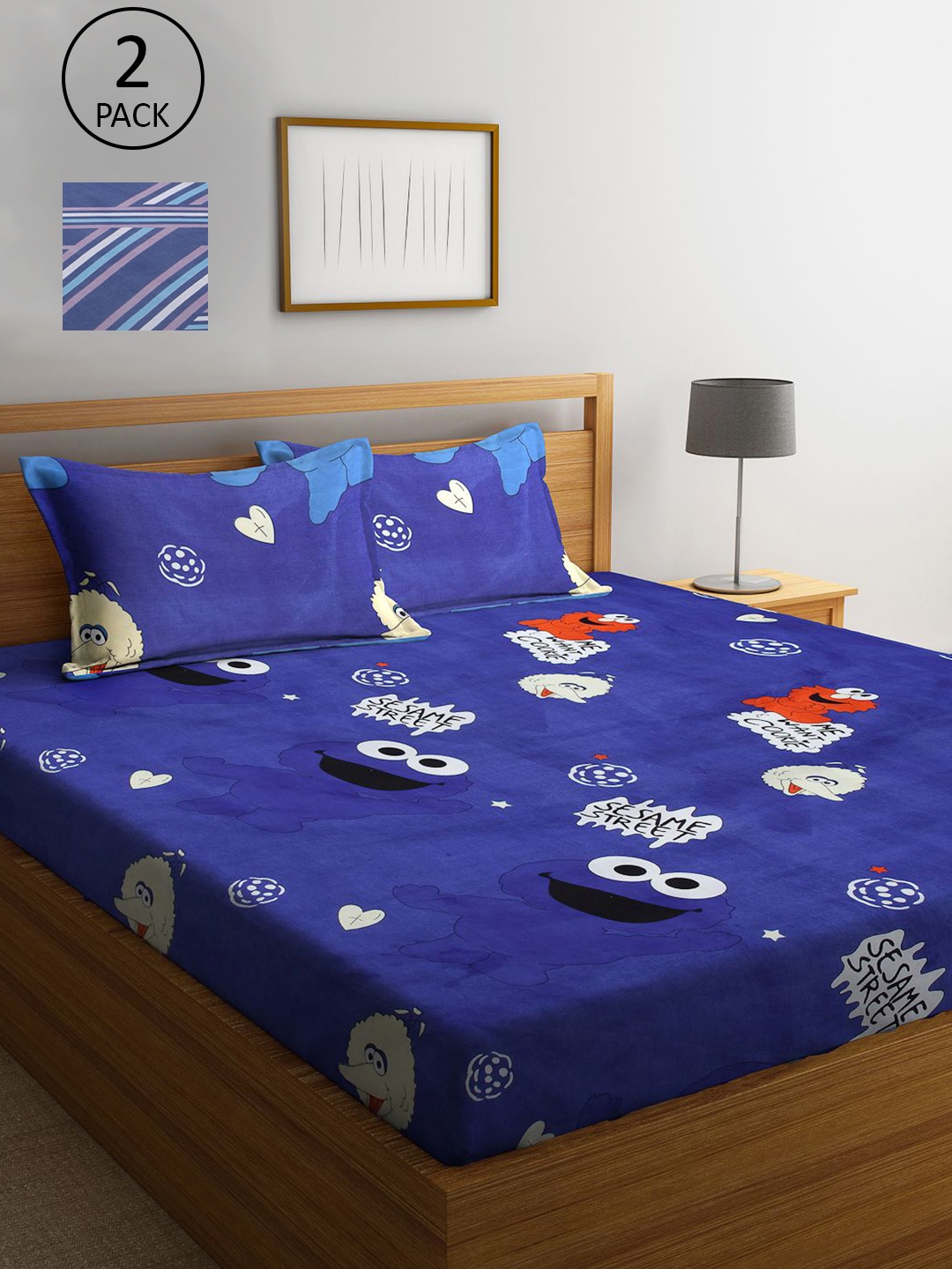 

KLOTTHE Multicoloured Cartoon Characters 210 TC 2 King Bedsheet with 4 Pillow Covers, Multi