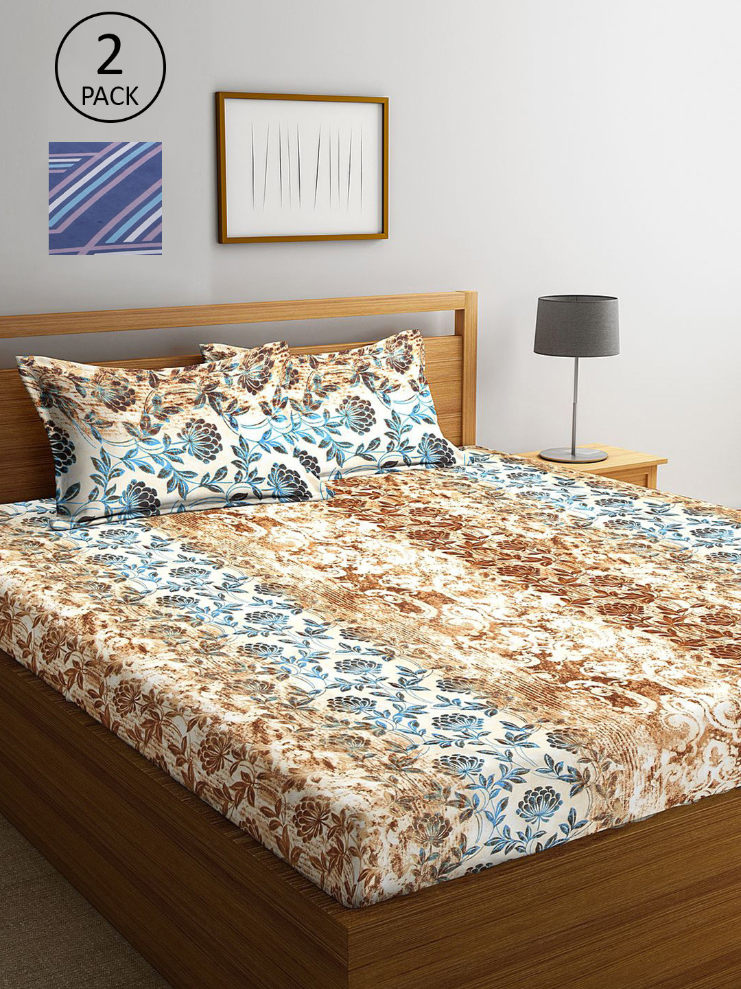 

KLOTTHE Multicoloured Floral 210 TC 2 King Bedsheet with 4 Pillow Covers, Multi