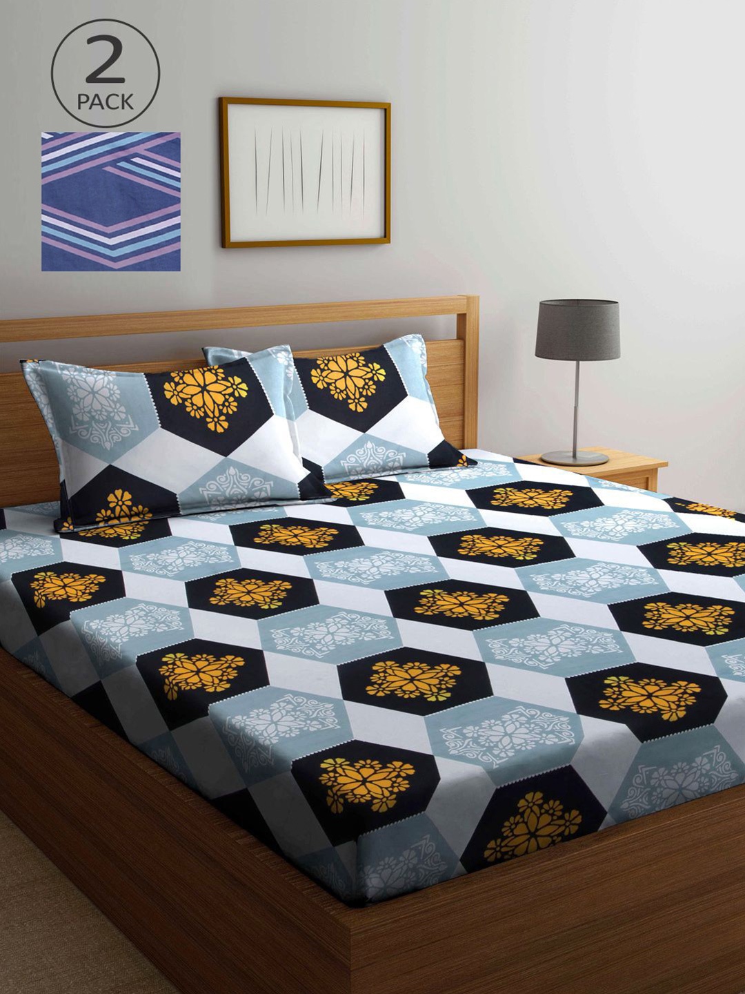 

KLOTTHE Multicoloured Geometric 210 TC 2 King Bedsheet with 4 Pillow Covers, Multi
