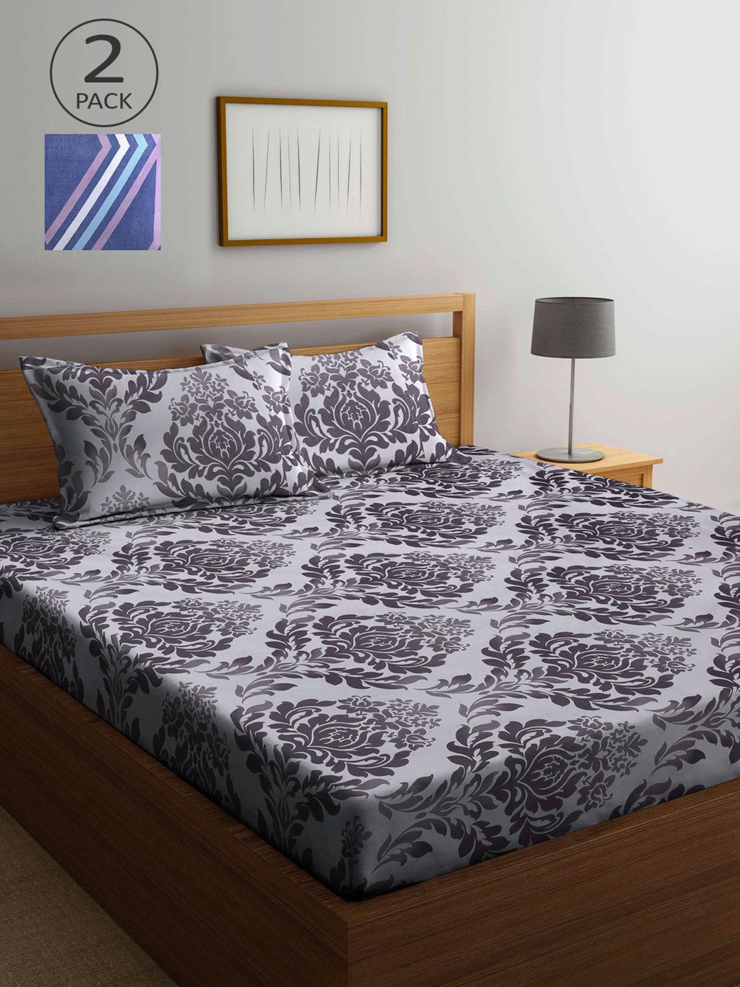 

KLOTTHE Multicoloured Floral 210 TC 2 King Bedsheet with 4 Pillow Covers, Multi