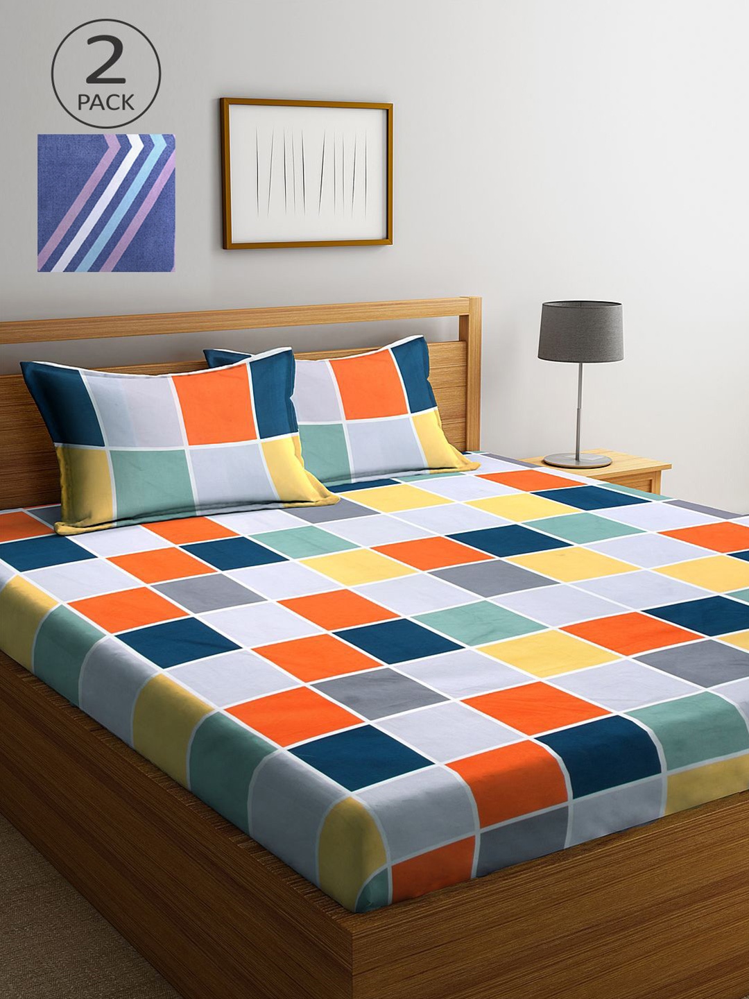 

KLOTTHE Multicoloured Geometric 210 TC 2 King Bedsheet with 4 Pillow Covers, Multi