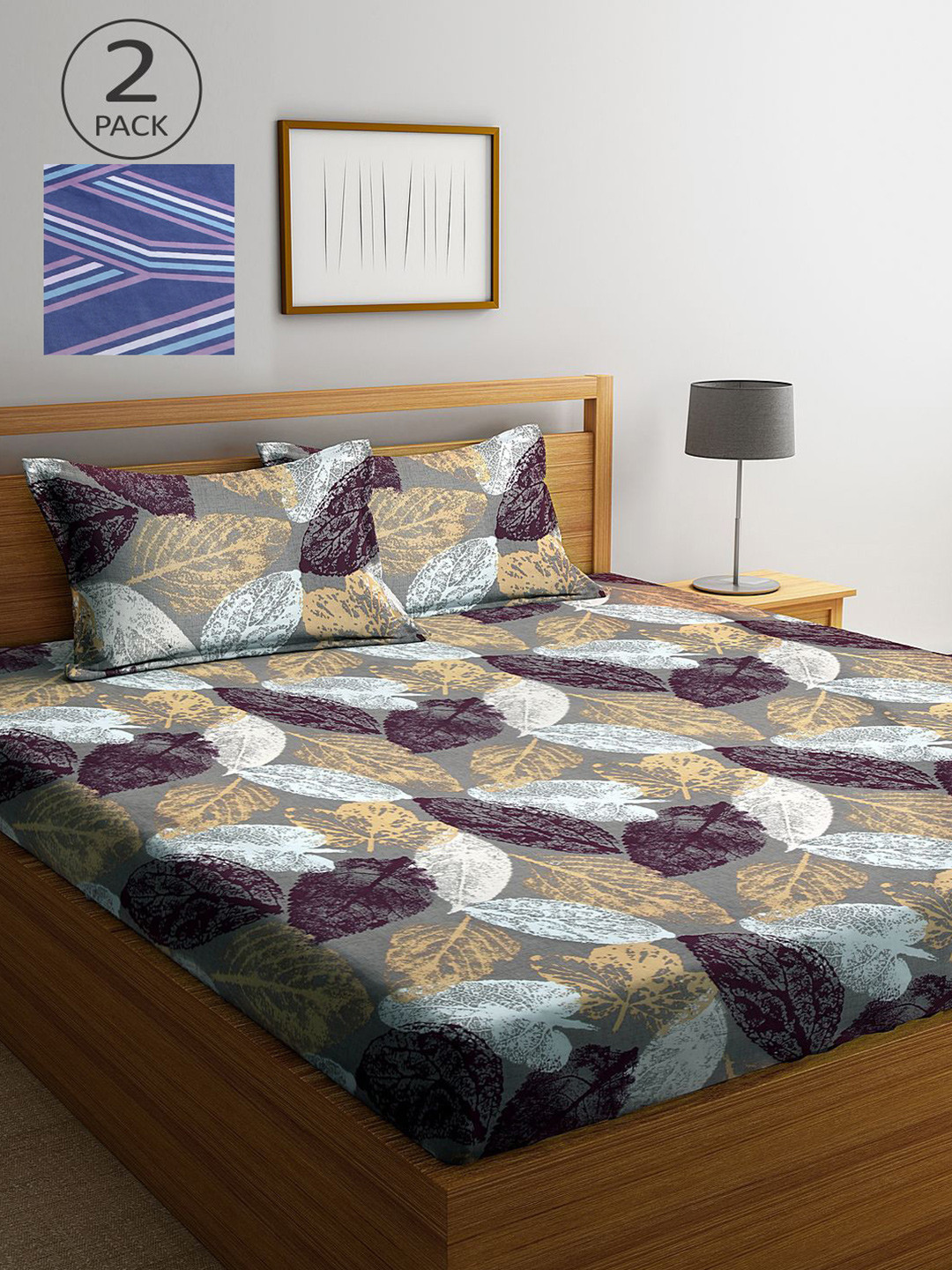 

KLOTTHE Brown & Blue Floral 210 TC 2 King Bedsheet with 4 Pillow Covers