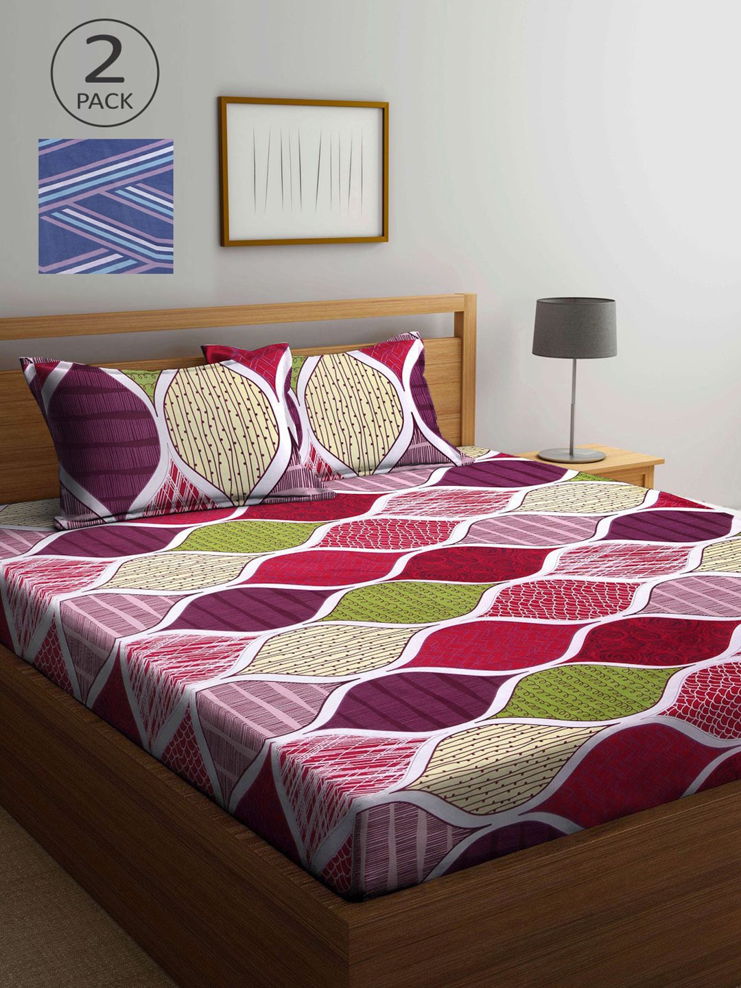 

KLOTTHE Multicoloured Geometric 210 TC 2 King Bedsheet with 4 Pillow Covers, Multi