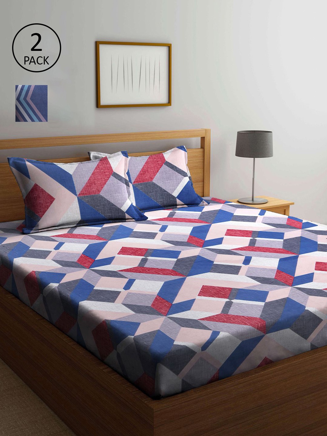 

KLOTTHE Multicoloured Geometric 210 TC 2 King Bedsheet with 4 Pillow Covers, Multi