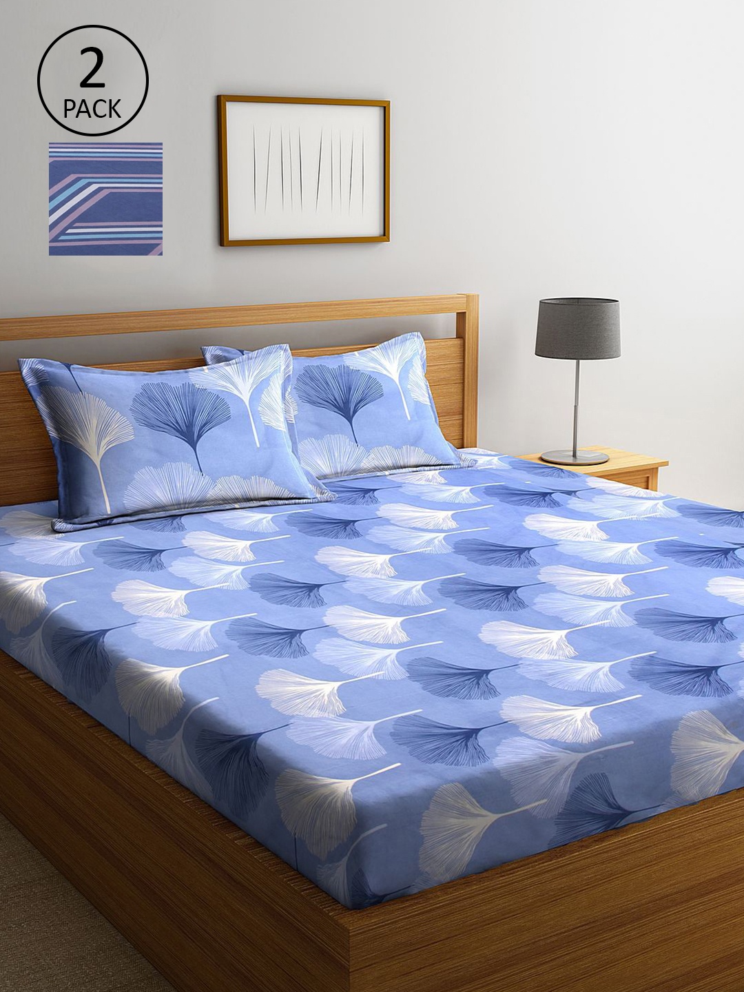 

KLOTTHE Blue Floral 210 TC 2 King Bedsheet with 4 Pillow Covers