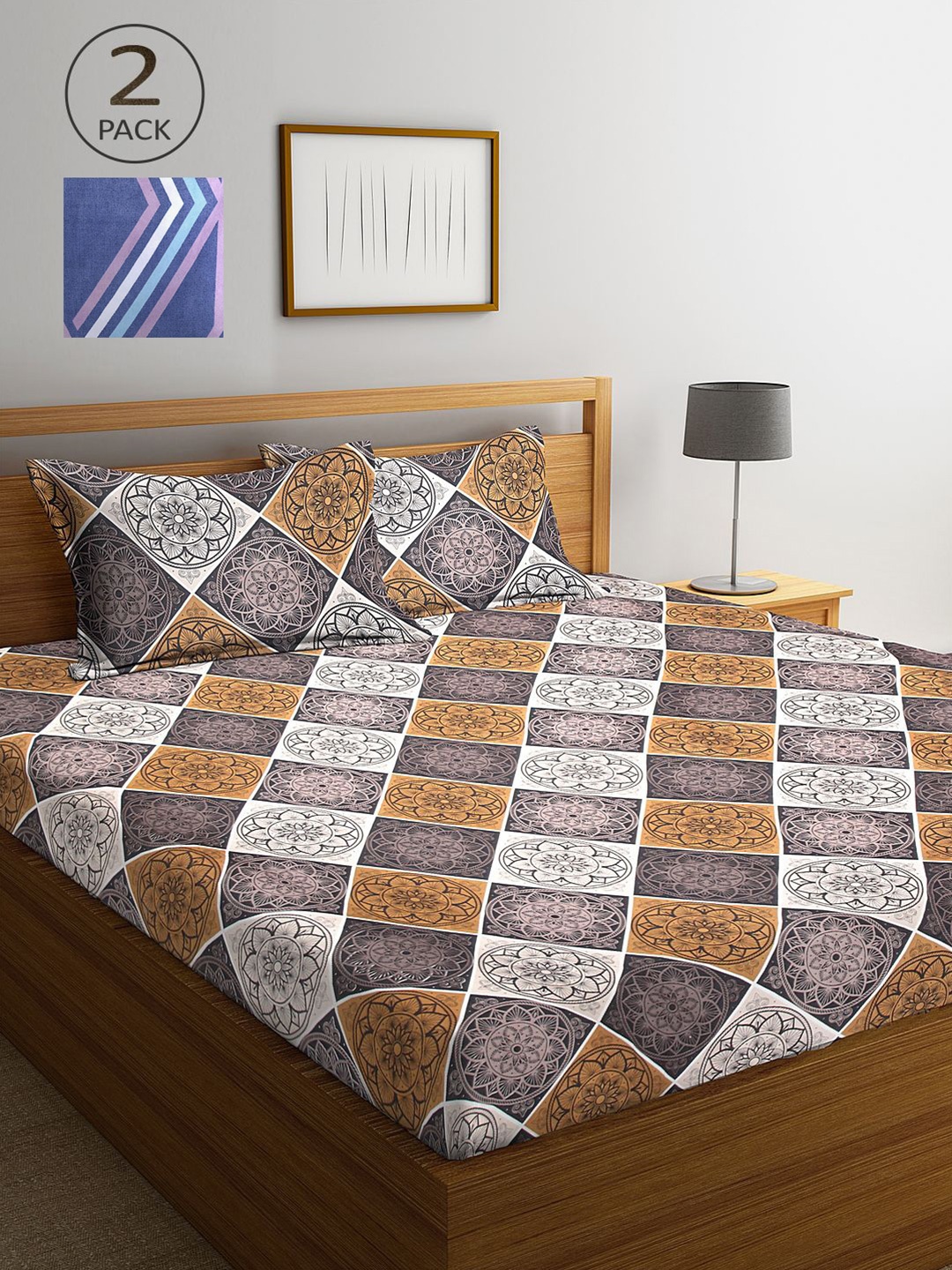 

KLOTTHE Multicoloured Floral 210 TC 2 King Bedsheet with 4 Pillow Covers, Multi