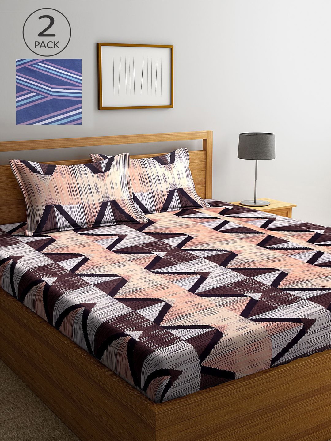 

KLOTTHE Multicoloured Geometric 210 TC 2 King Bedsheet with 4 Pillow Covers, Multi