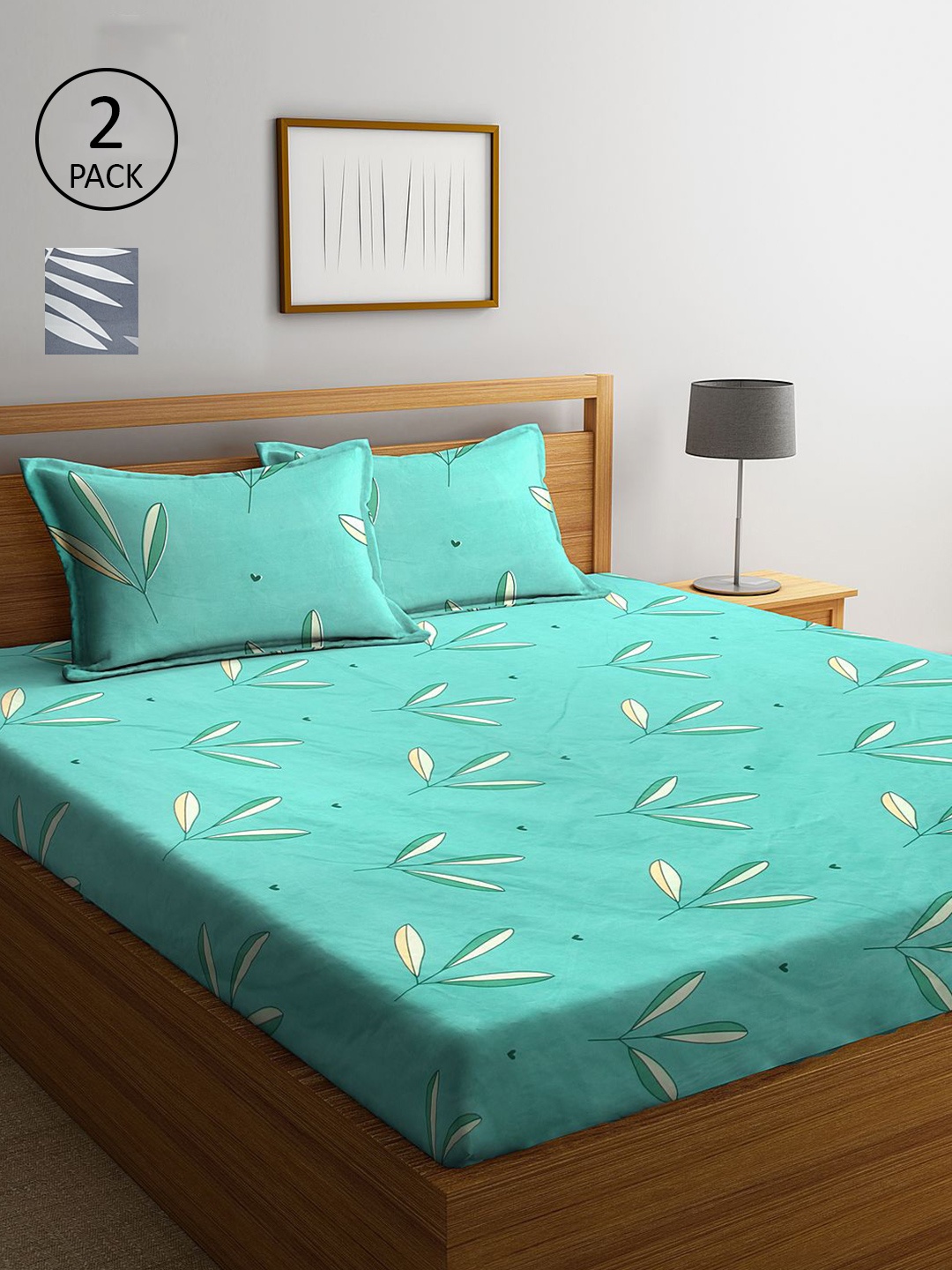 

KLOTTHE Teal & Grey Floral 210 TC 2 King Bedsheet with 4 Pillow Covers