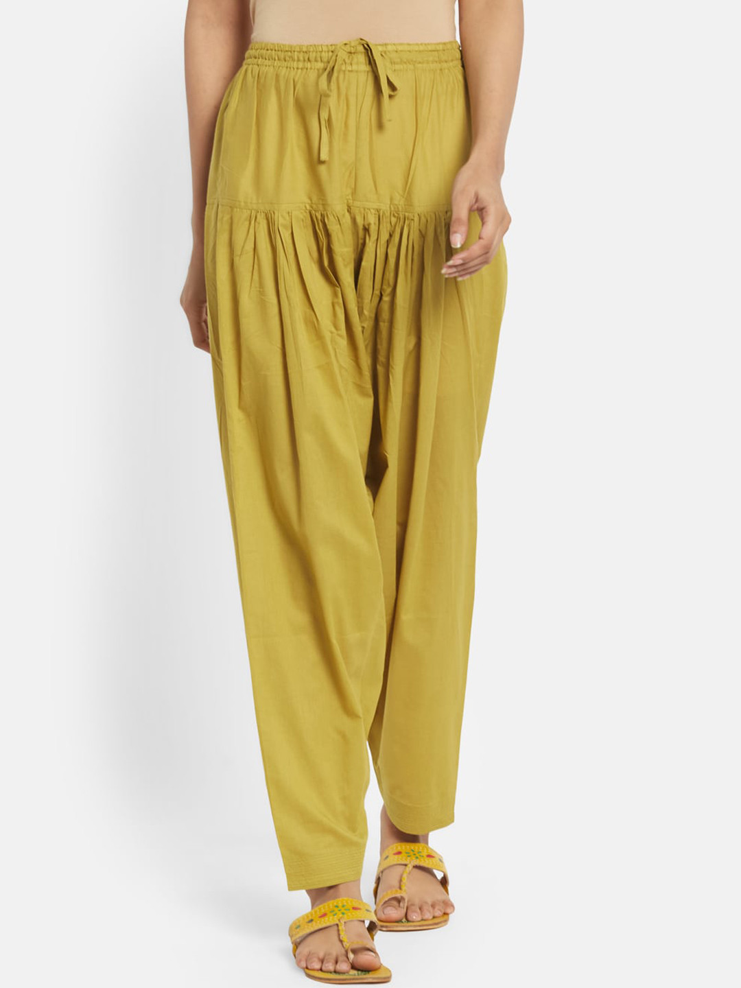 

Fabindia Women Green Solid Straight-Fit Cotton Salwar