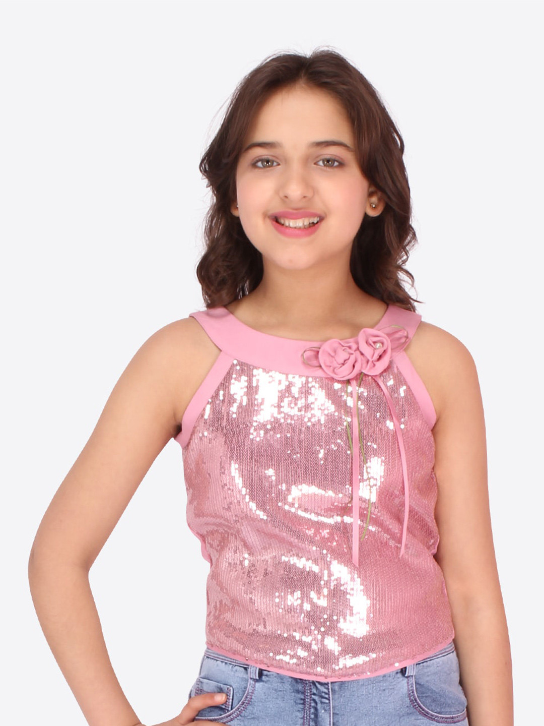 

CUTECUMBER Girls Pink Sequinned Georgette Top