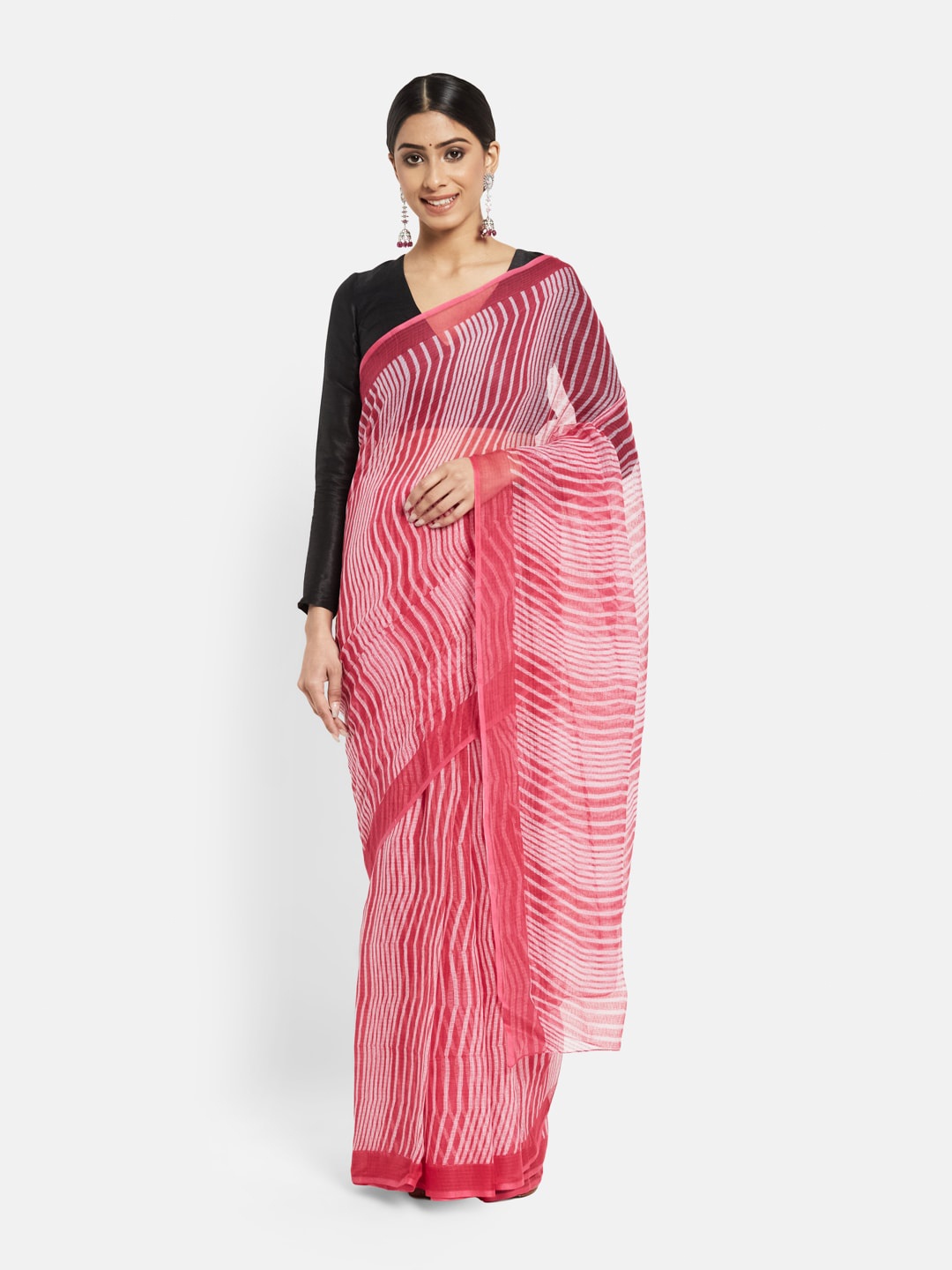 

Fabindia Magenta & White Leheriya Printed Kota Saree