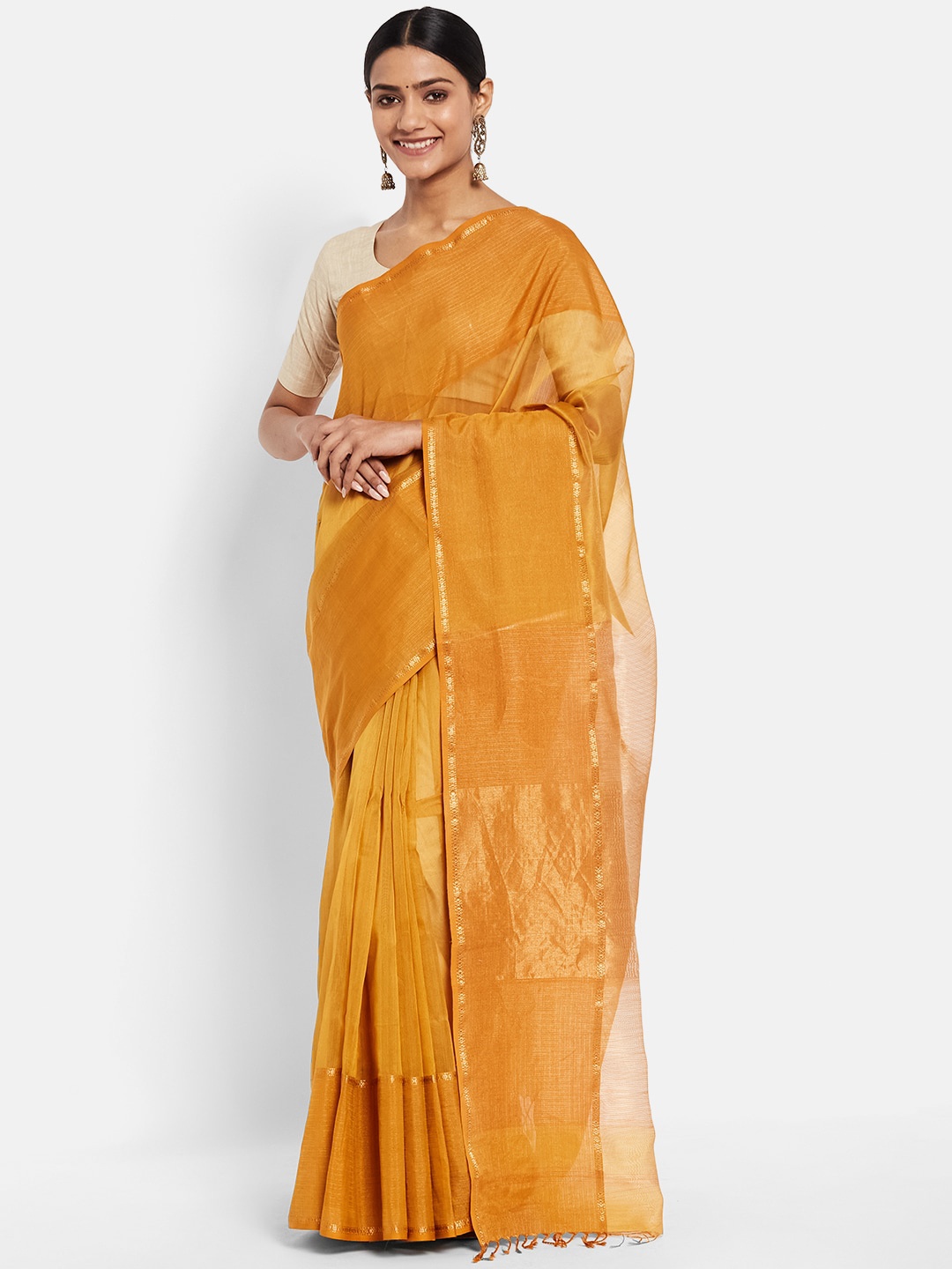 

Fabindia Mustard Maheshwari Saree