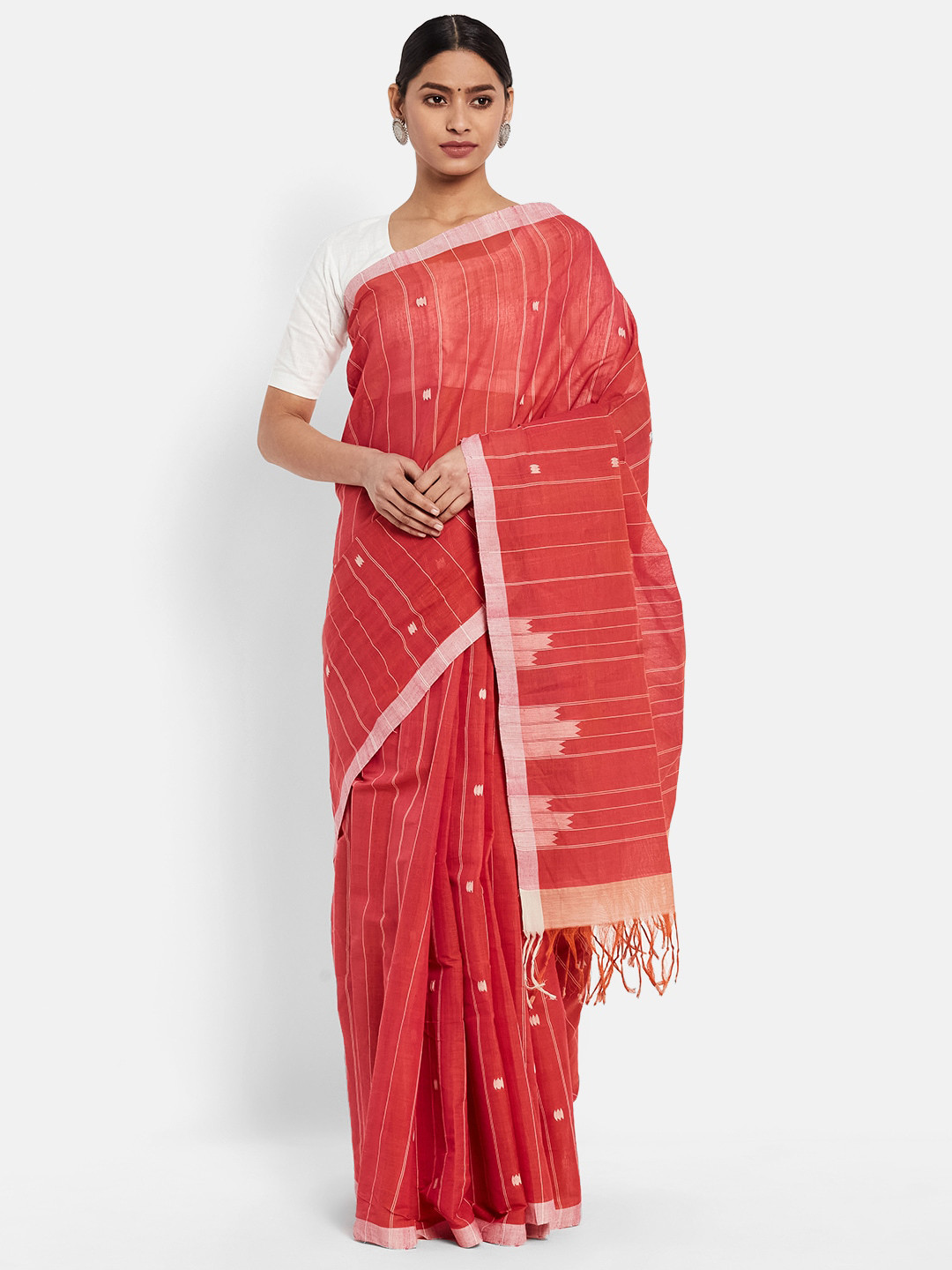 

Fabindia Pink Ethnic Motifs Pure Cotton Saree