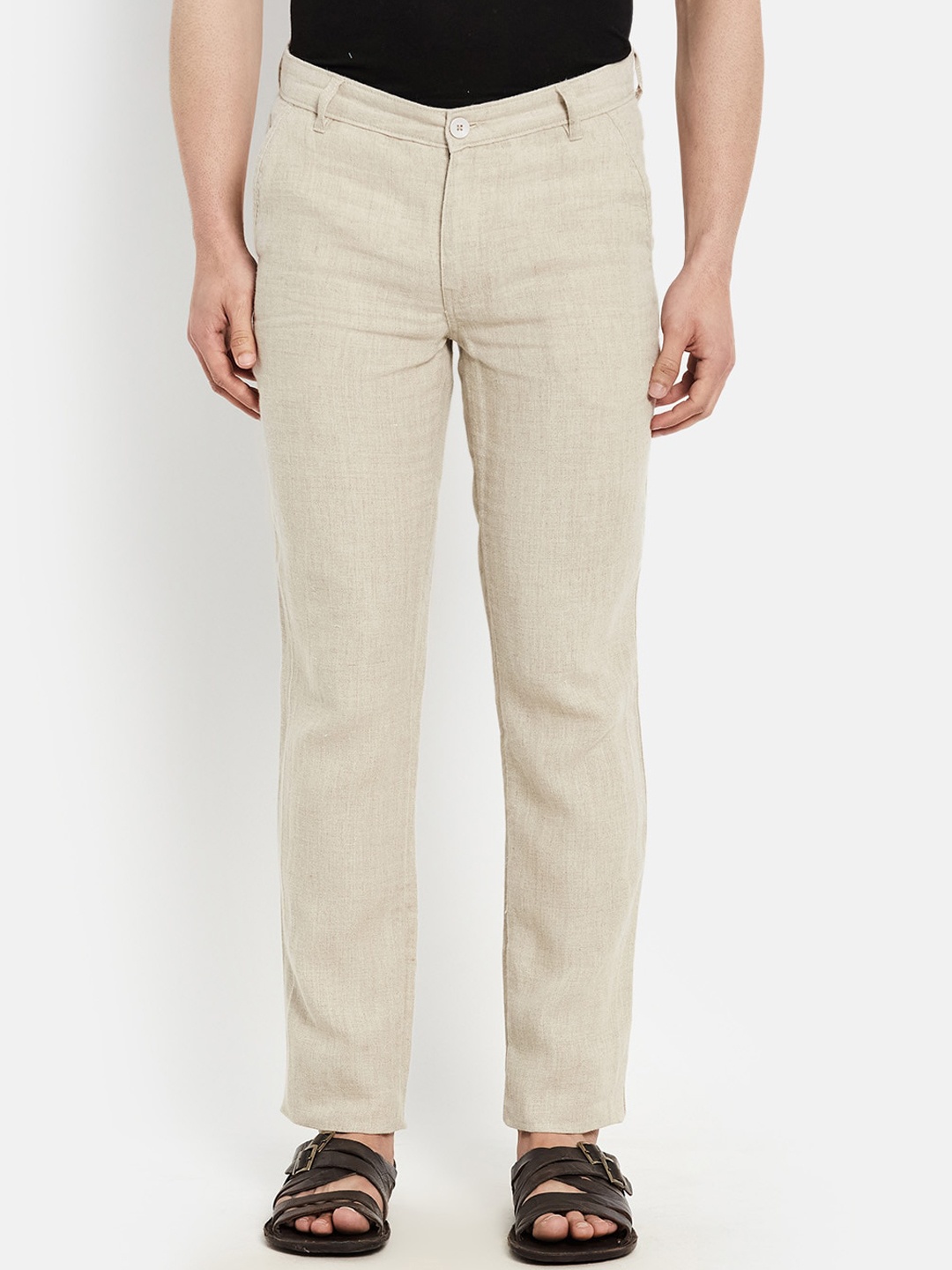 

Fabindia Men Off White Slim Fit Linen Trousers