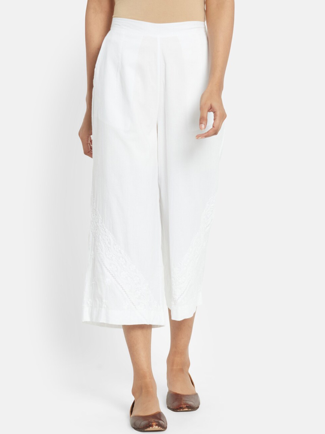 

Fabindia Women White Parallel Trousers