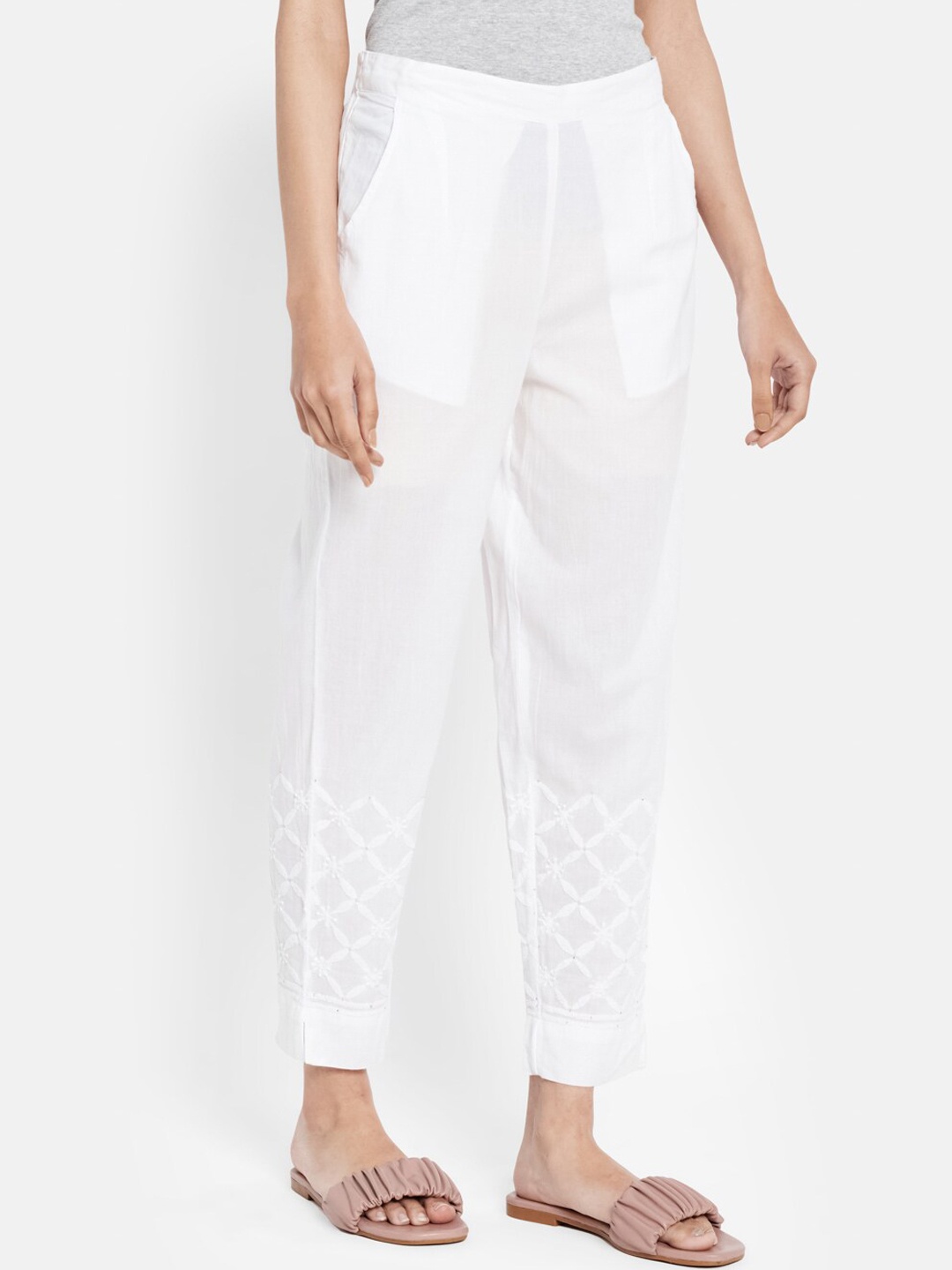 

Fabindia Women White Cotton Cambric Trousers