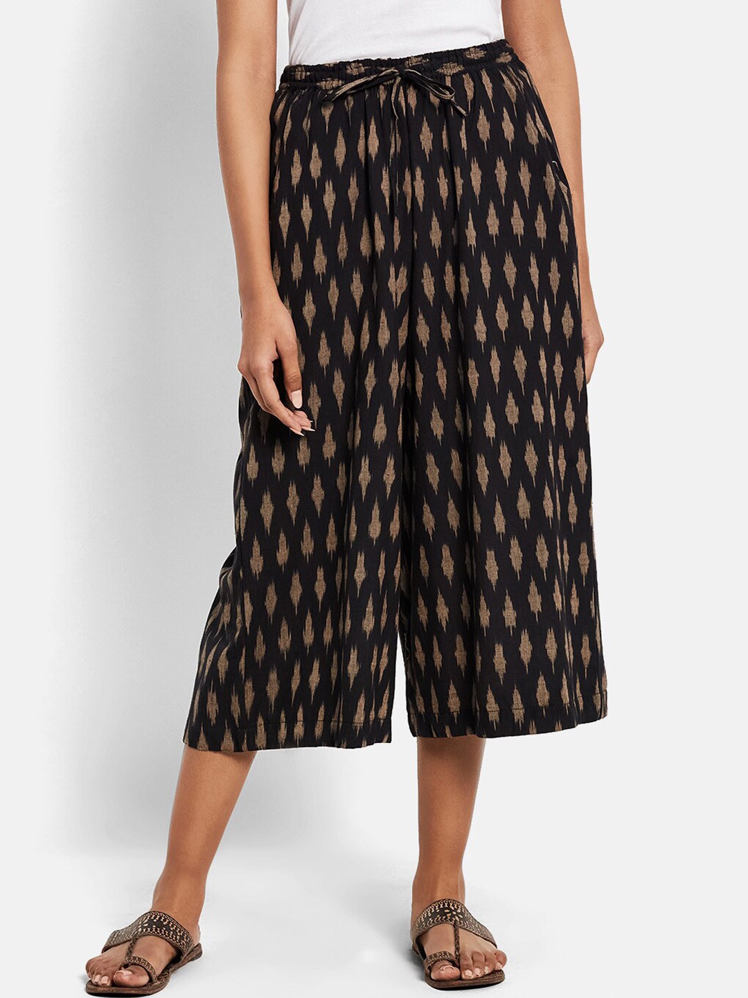

Fabindia Women Black & Brown Woven Design Cotton Palazzos