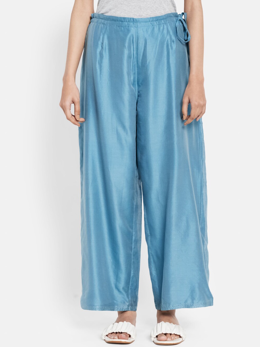 

Fabindia Women Blue Cotton Silk Parallel Trousers