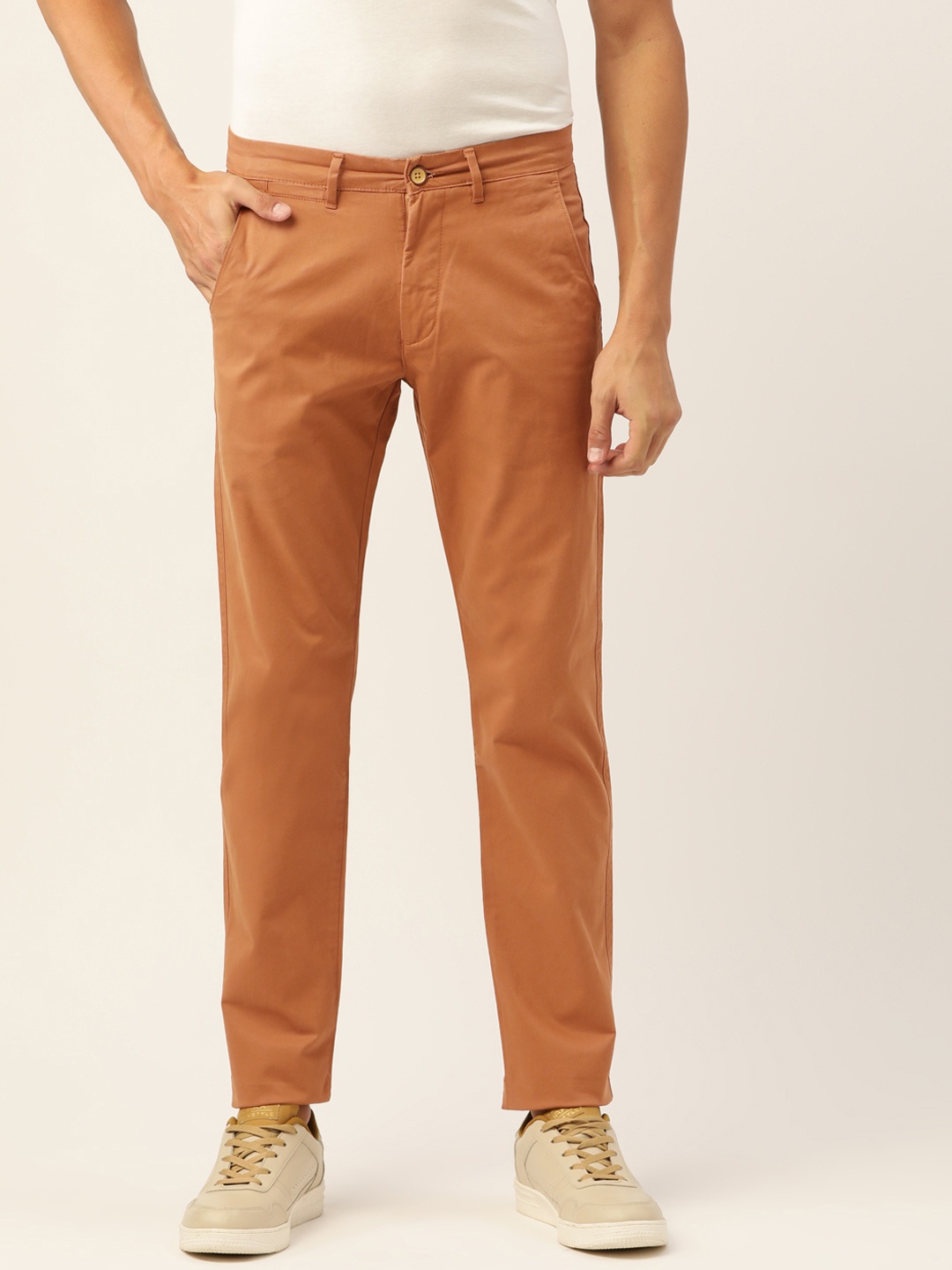 

PETER ENGLAND UNIVERSITY Men Rust Brown Solid Super Slim Fit Chinos