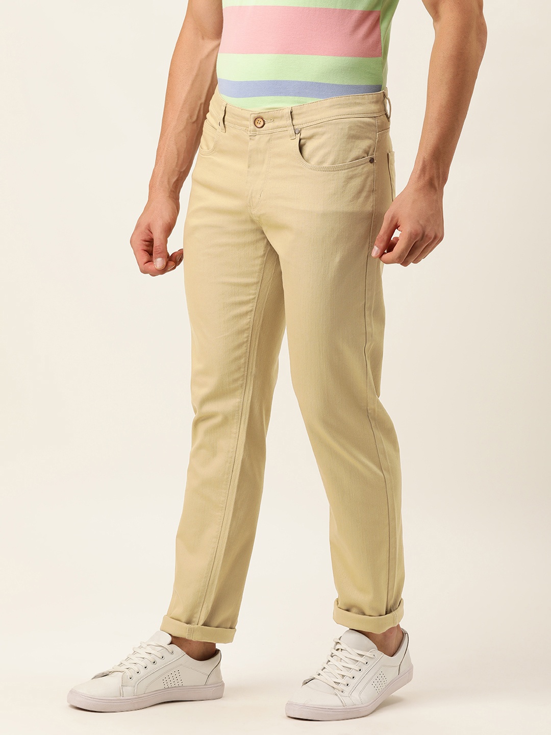 

PETER ENGLAND UNIVERSITY Men Khaki Slim Fit Trousers