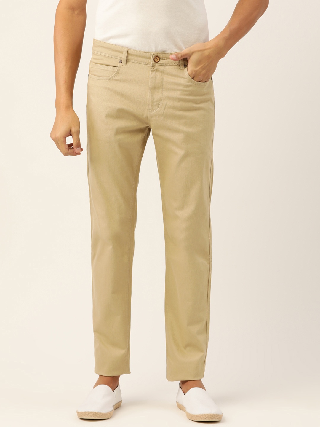 

PETER ENGLAND UNIVERSITY Men Khaki Super Slim Fit Trousers