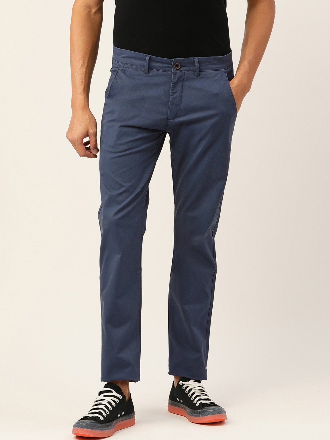 

PETER ENGLAND UNIVERSITY Men Navy Blue Super Slim Fit Stretchable Chinos