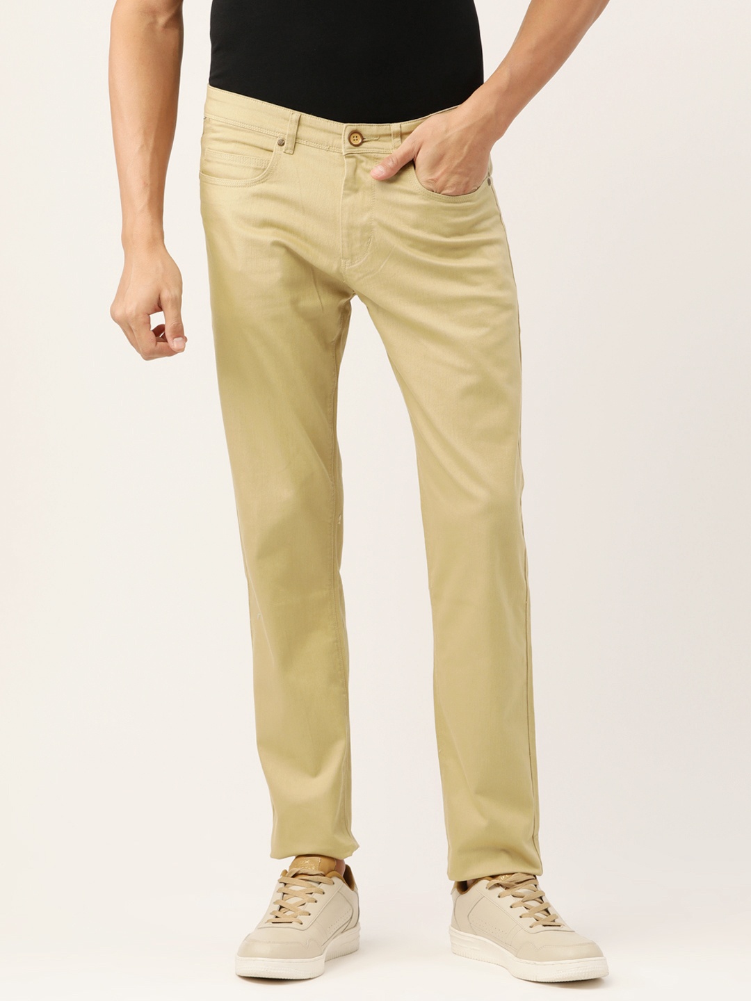 

PETER ENGLAND UNIVERSITY Men Khaki Super Slim Fit Trousers