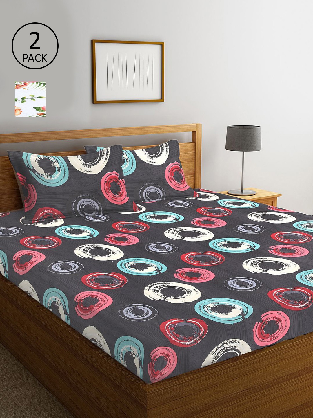 

KLOTTHE Multi Color Floral Printed 210 TC 2 King Bedsheets with 4 Pillow Covers