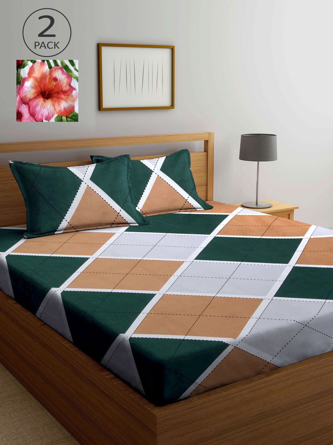 

KLOTTHE Multicoloured Geometric 210 TC 2 King Bedsheet with 4 Pillow Covers, Multi