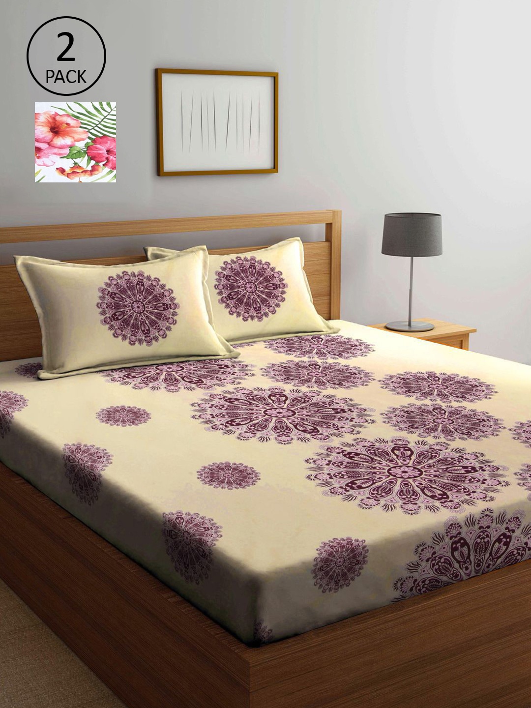 

KLOTTHE Beige & Off White Geometric 210 TC 2 King Bedsheet with 4 Pillow Covers