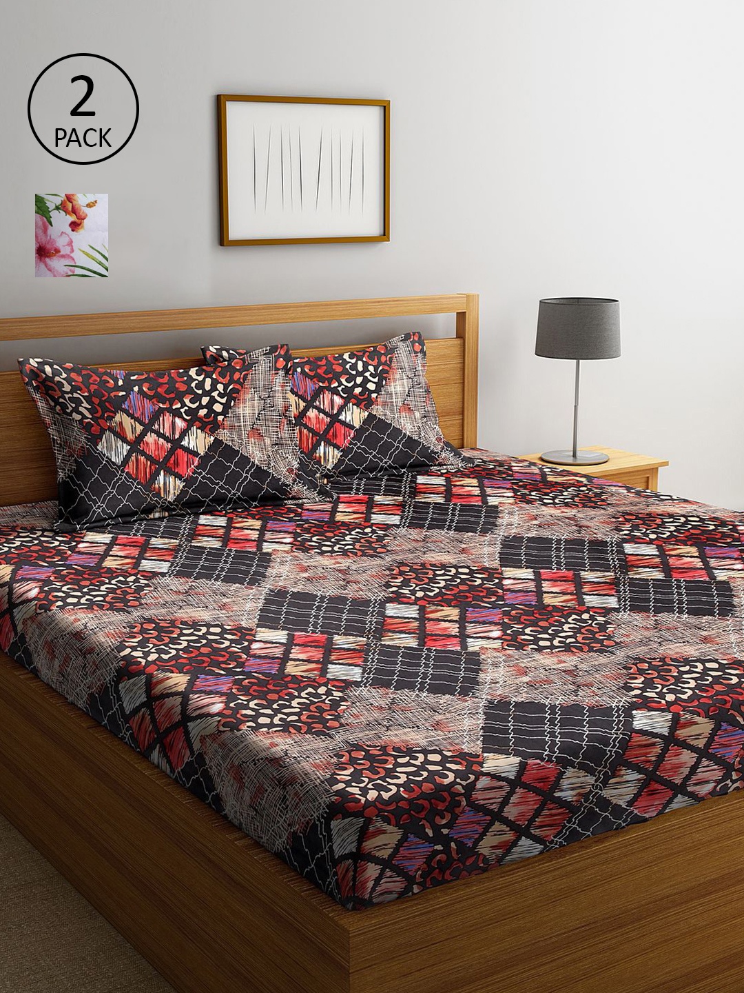 

KLOTTHE Multicoloured Floral 210 TC 2 King Bedsheet with 4 Pillow Covers, Multi