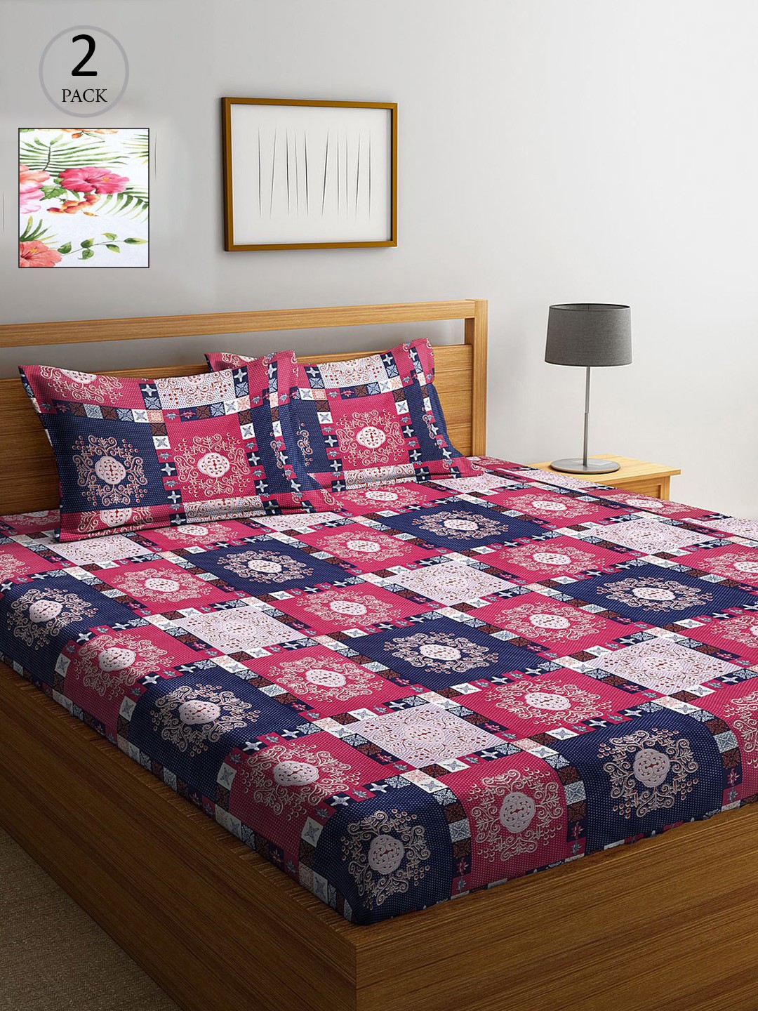 

KLOTTHE Multicoloured Geometric 210 TC 2 King Bedsheet with 4 Pillow Covers, Multi